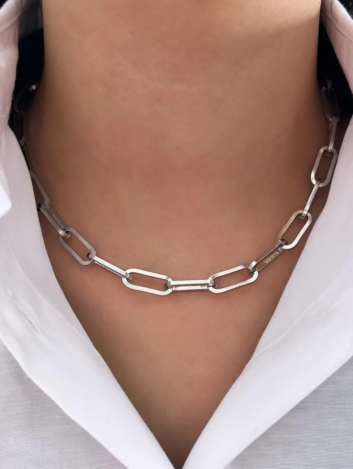 Çelik Modern Dikdörtgen Zincir Kolye