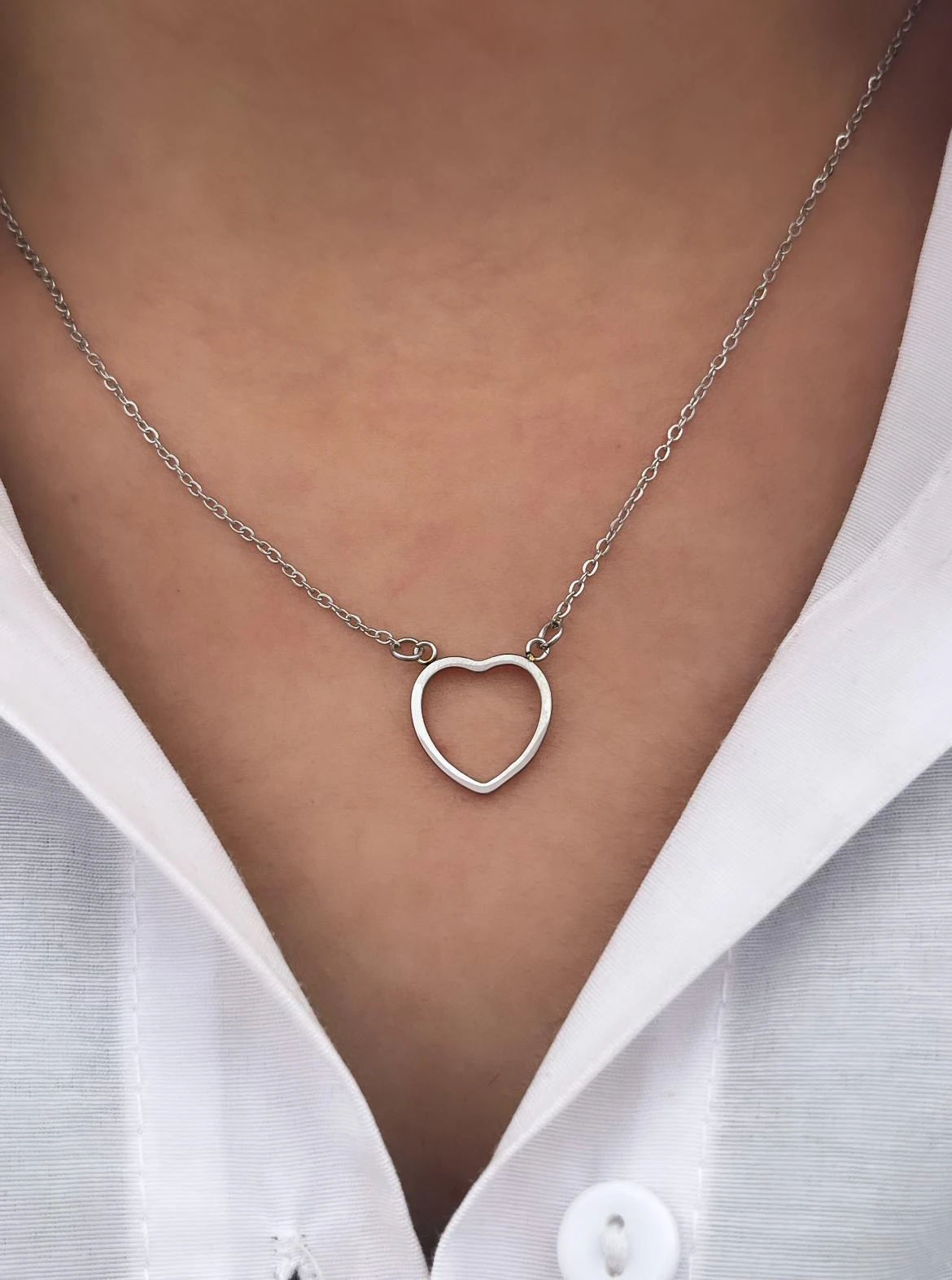 Çelik Outline Kalp Kolye