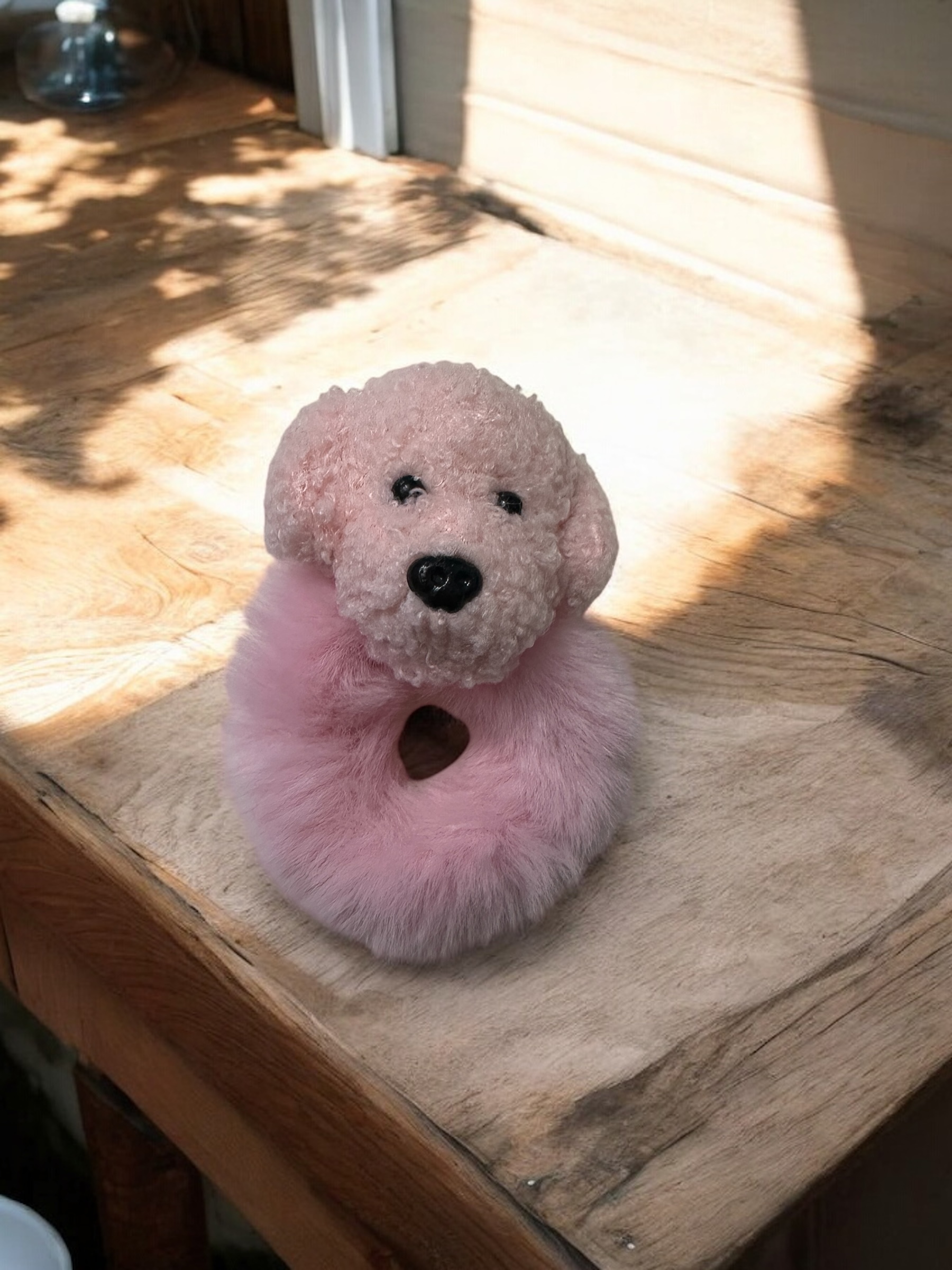 Köpek Figürlü Peluş Simit Lastik Toka Pembe Renk