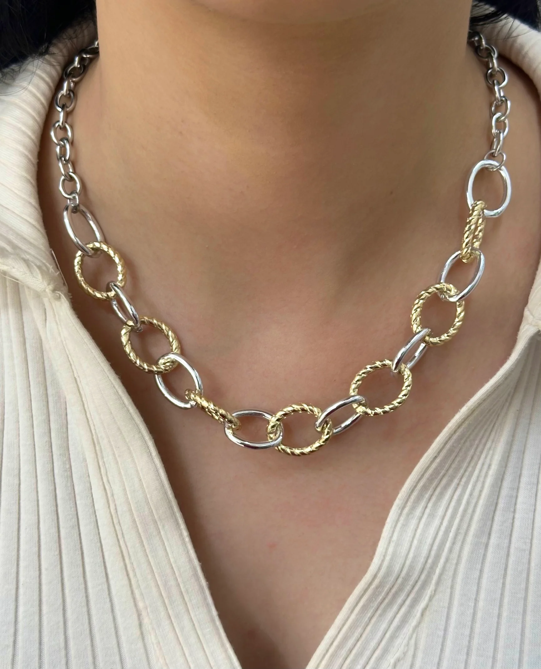 Çelik Ikili Dokulu Halka Kolye