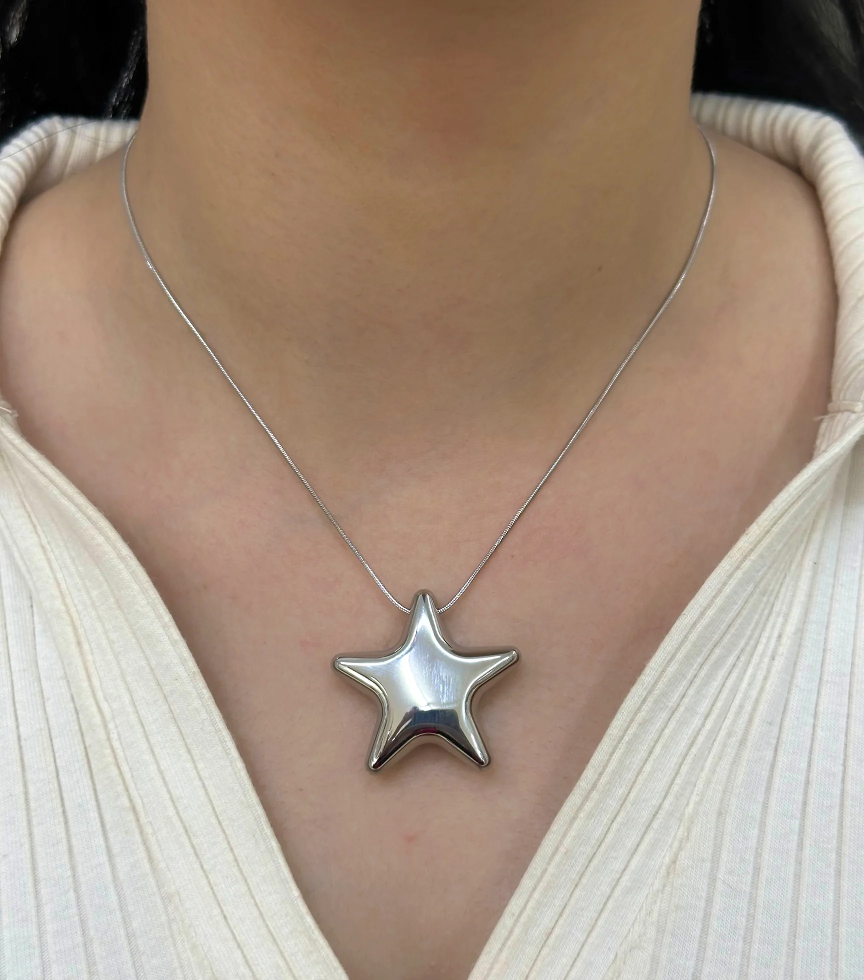 Çelik Silver Yildiz Kolye 45 cm