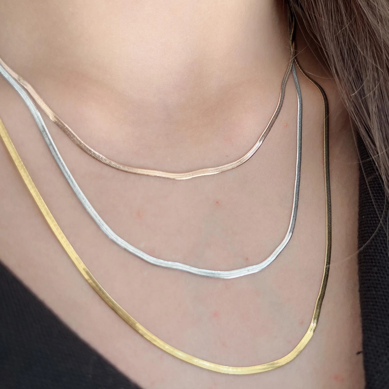 Çelik Üç Renkli Ince Zincir Kolye Seti