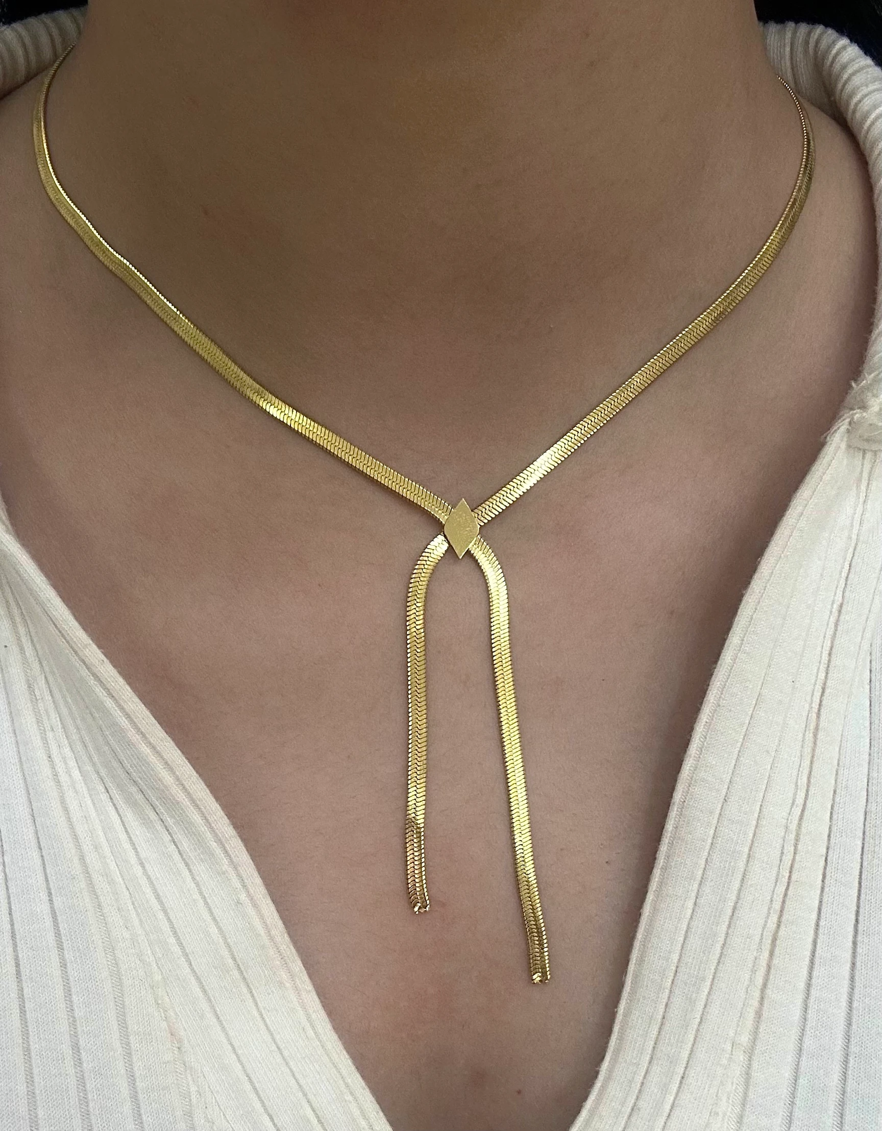 Çelik Yilan Zincir Lariat Kolye