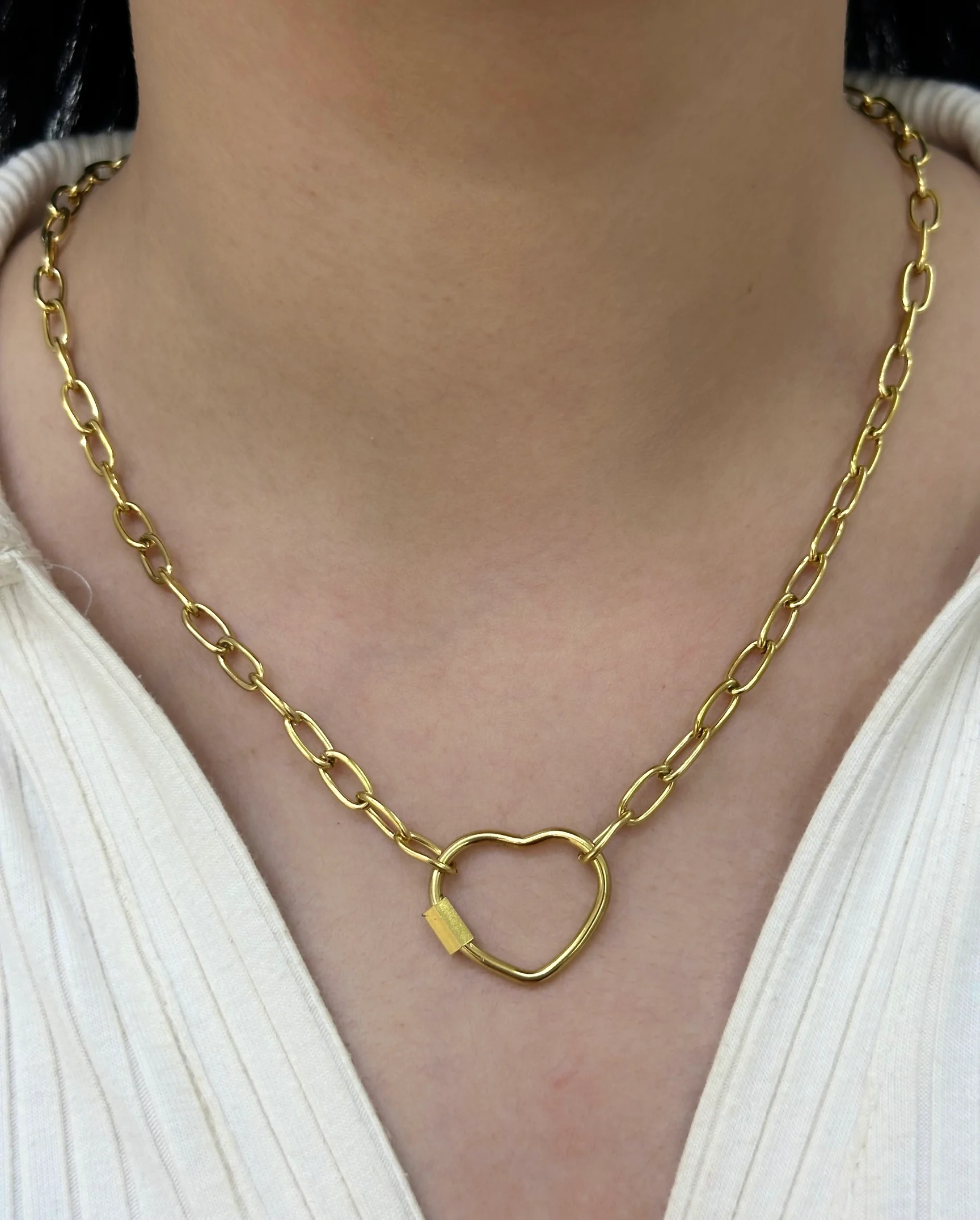 Çelik Kalp Halka Kilitli Zincir Kolye