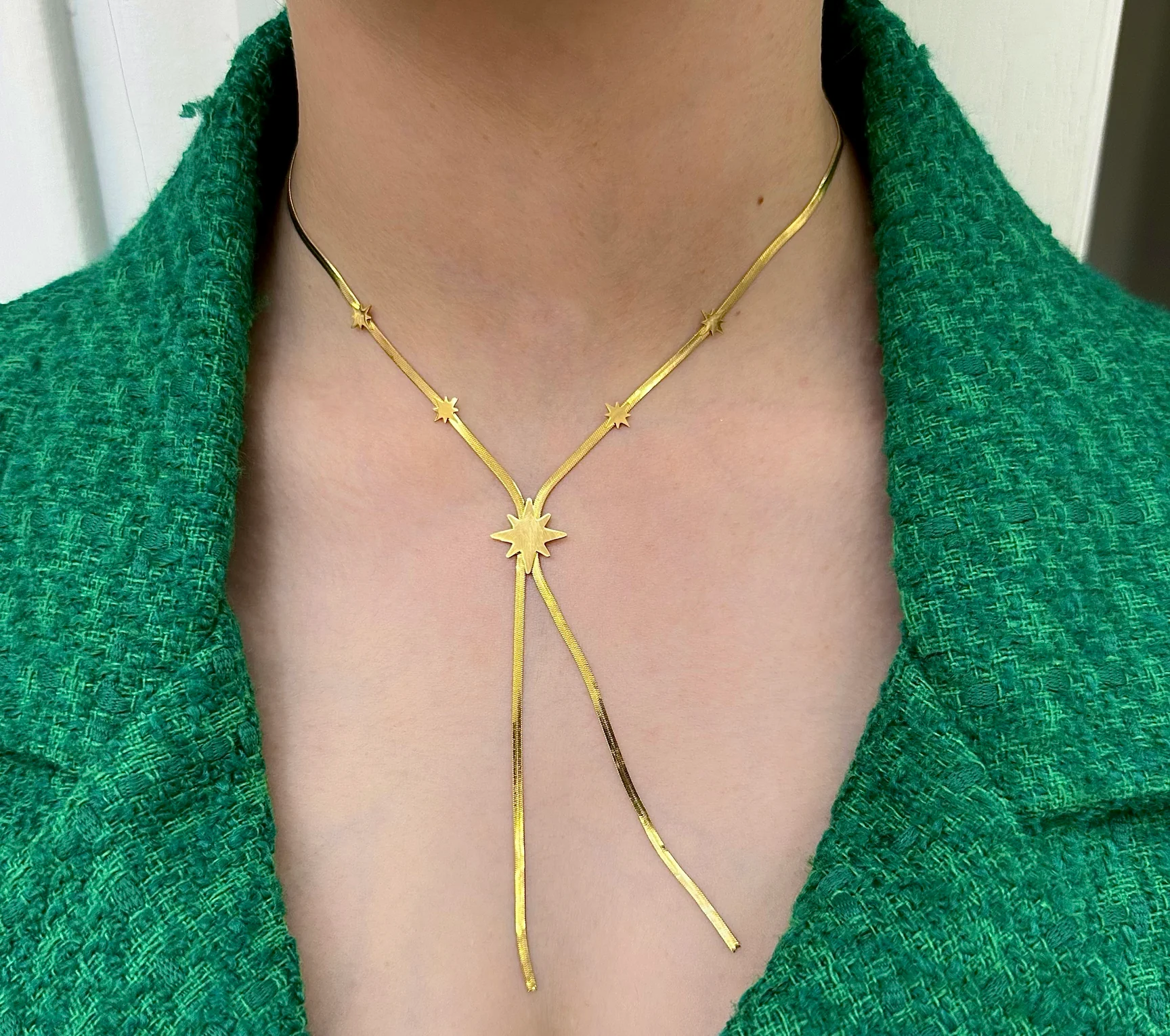 Çelik Stella Yildiz Detayli Gold Zincir Kolye