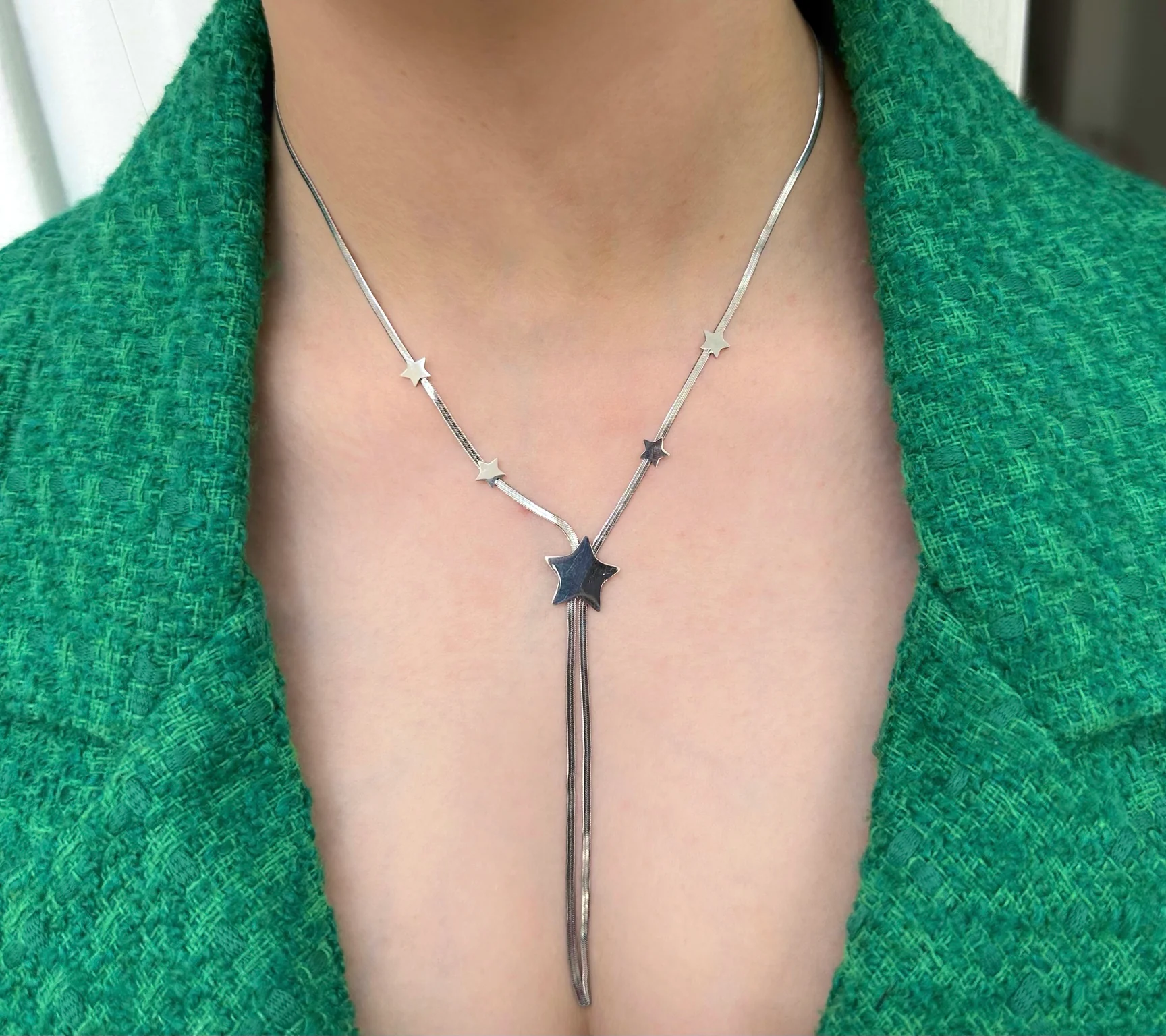 Çelik Yildiz Yagmuru Uzun Lariat Kolye
