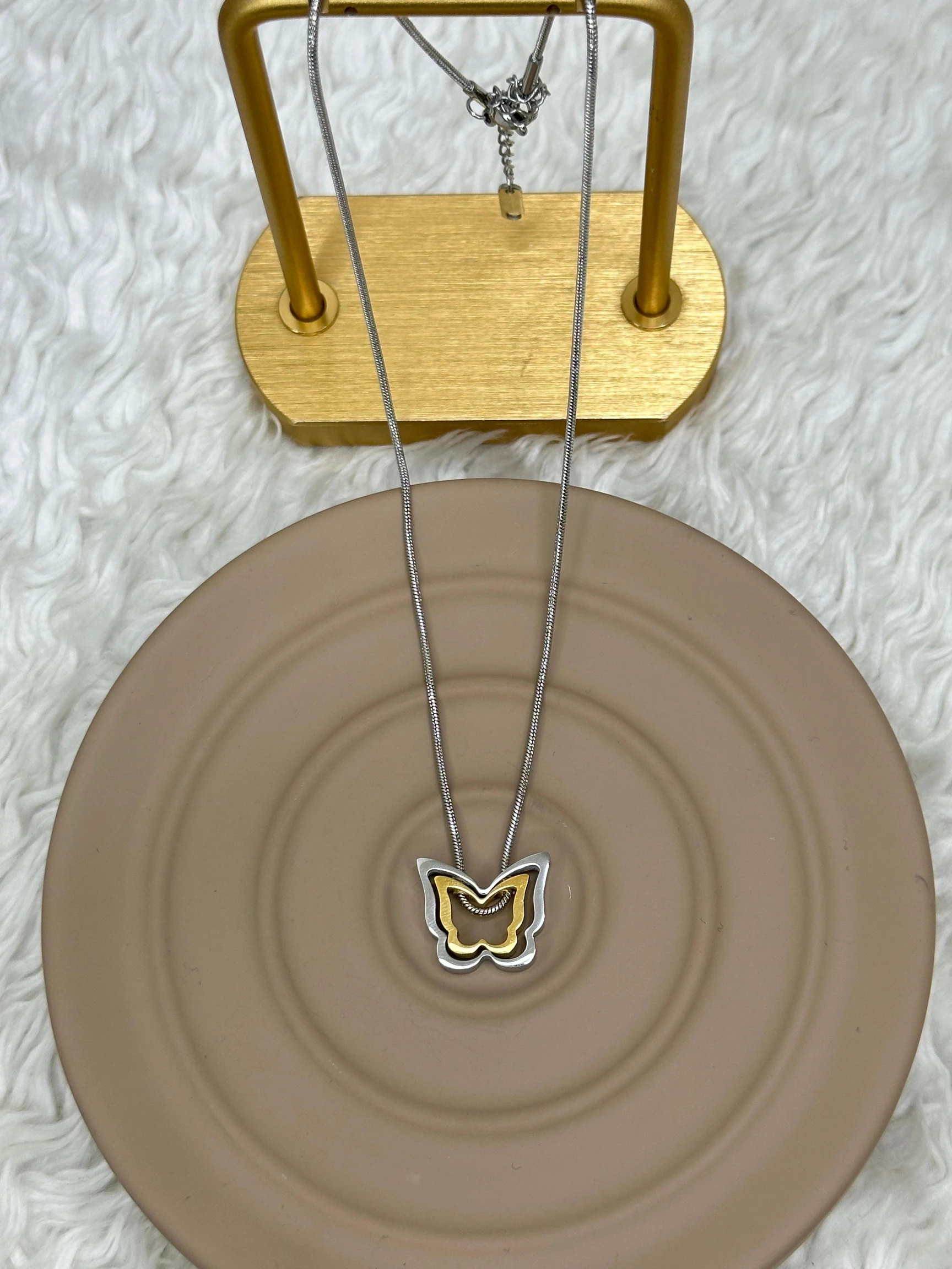 Çelik Ikili Renkli Kelebek Kolye