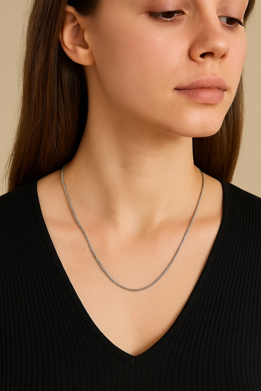 Çelik Silver Renk Zarif Yilan Zinciri Kolye